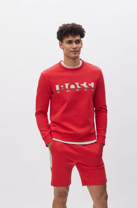 Unisex cotton-blend sweatshirt with logo artwork, Red