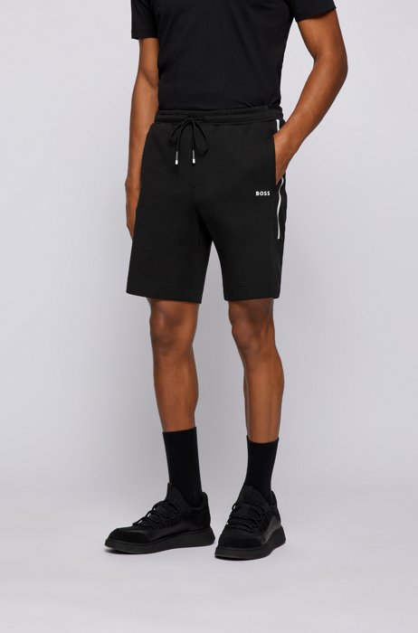 Shorts de mezcla de algodón con logo en contraste, Negro