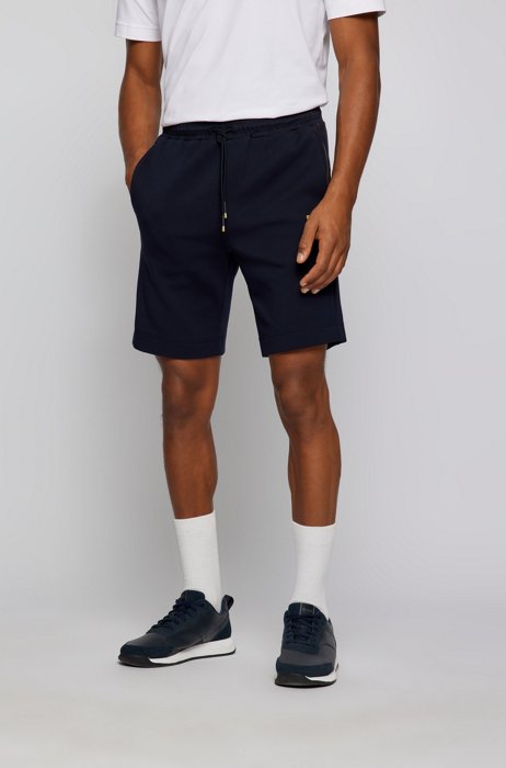 Cotton-blend shorts with contrast logo, Dark Blue