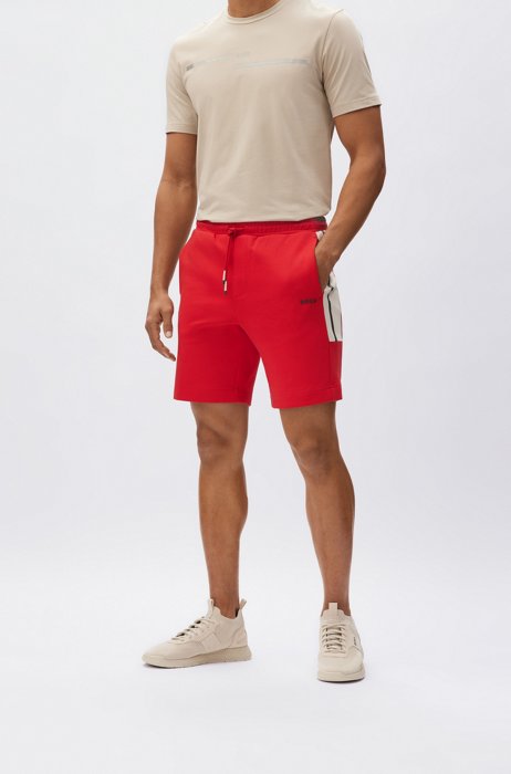 Cotton-blend shorts with contrast logo, Red