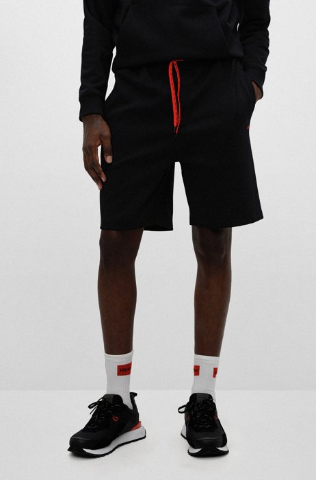 Cotton-interlock shorts with logo-tape side stripe, Black