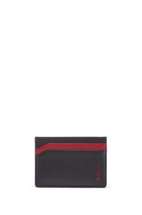 Logo card holder in leather with contrast accents, Black