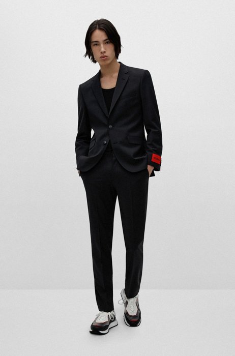 Regular-Fit Anzug aus elastischem Schurwoll-Mix, Schwarz