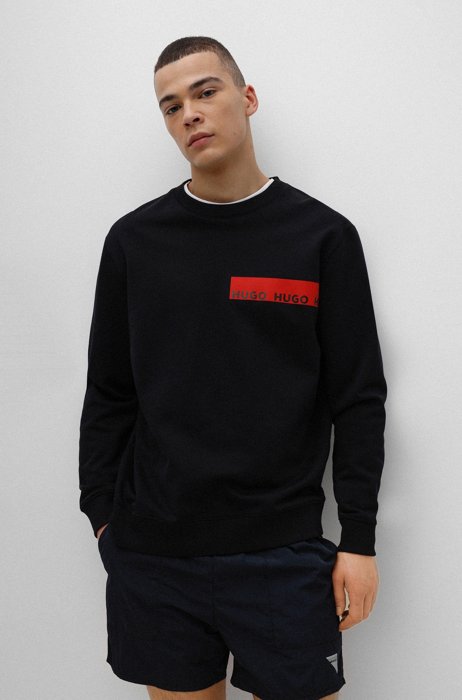 Relaxed-fit cotton sweatshirt with red logo tape, Black