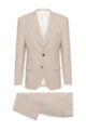 Three-piece slim-fit suit in patterned cloth, Beige