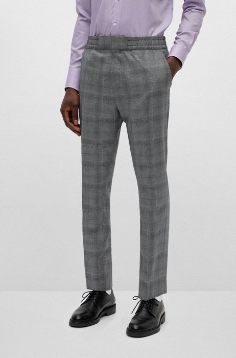 Extra-slim-fit checked trousers in performance-stretch seersucker, Light Grey