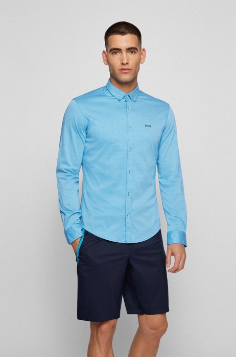 Regular-Fit Hemd aus Baumwolle mit Button-Down-Kragen, Hellblau