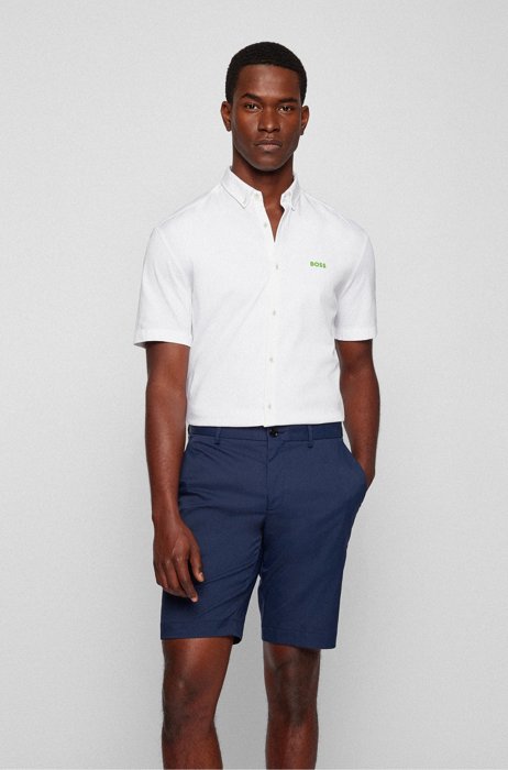 Regular-Fit Hemd aus Baumwoll-Piqué mit Logo, Weiß