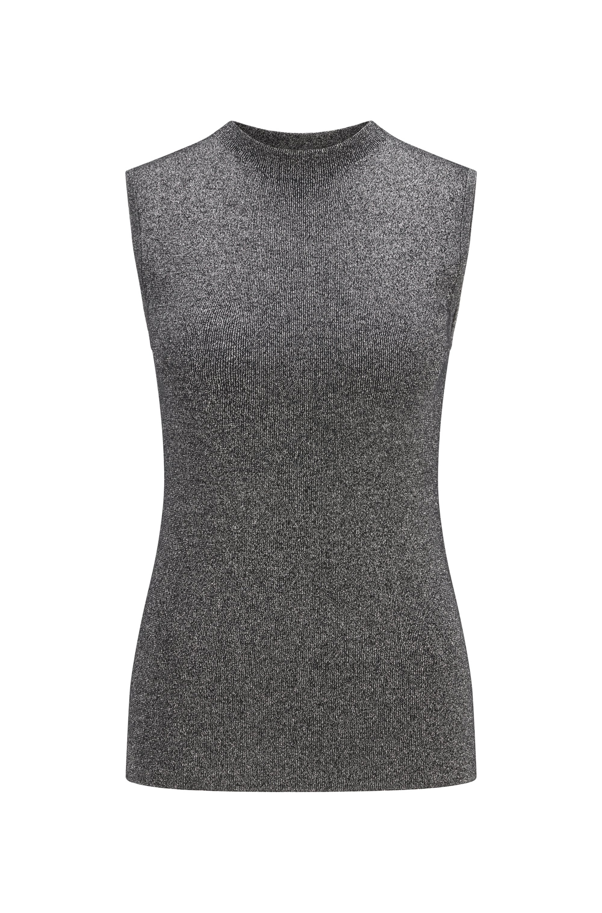 Mock-neck top in a sparkly wool blend, Black