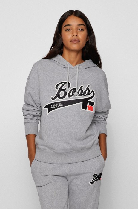 Relaxed-fit hooded sweatshirt with collection logo embroidery, Silver