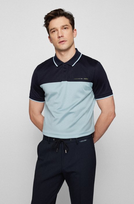 Slim-fit polo shirt with gloss-effect logo, Turquoise