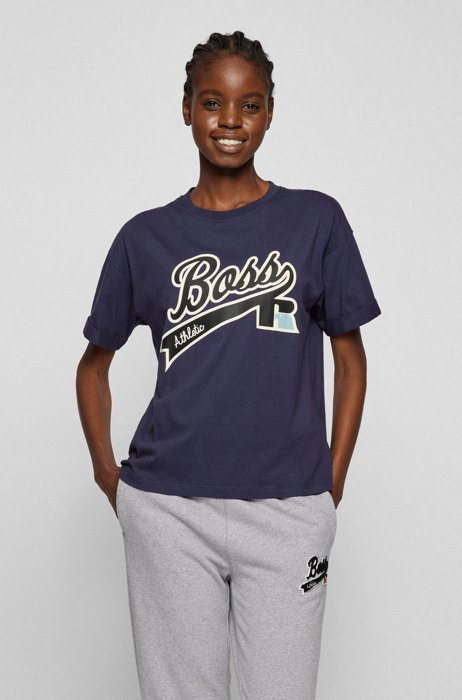 Relaxed-fit T-shirt in organic cotton with logo print, Dark Blue