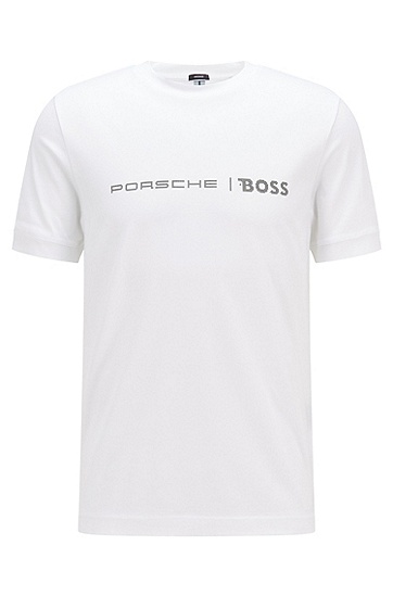 BOSS 博斯网格徽标装饰棉质修身 T 恤,  100_White