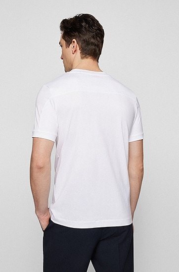 BOSS 博斯网格徽标装饰棉质修身 T 恤,  100_White