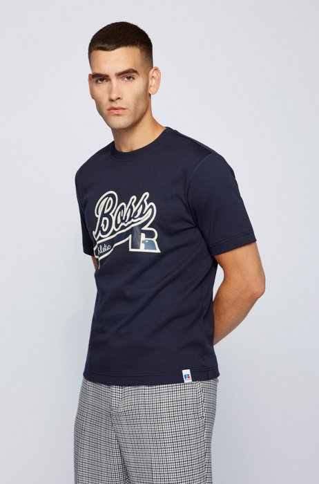 Relaxed-Fit T-Shirt aus Pima-Baumwolle mit exklusivem Logo, Dunkelblau