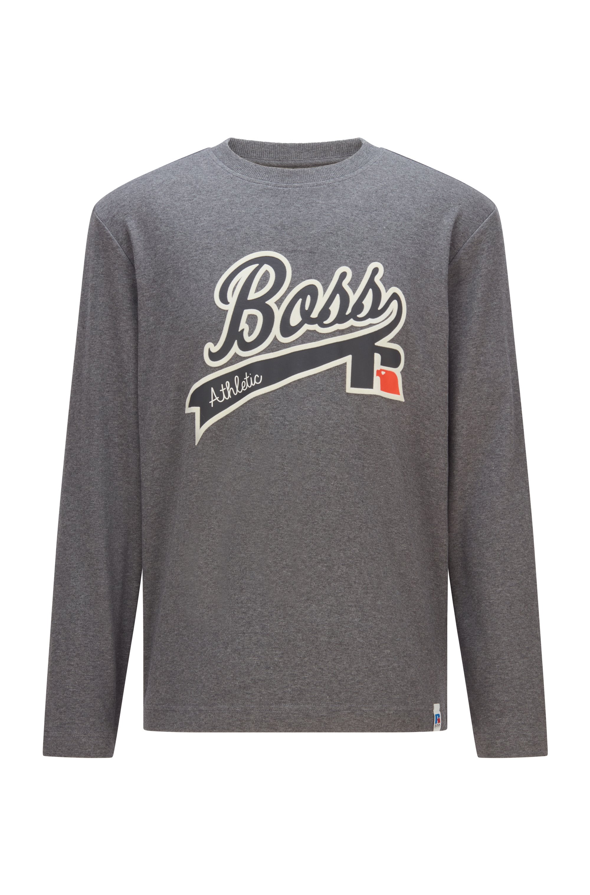 Long-sleeved Pima-cotton T-shirt with exclusive logo and personalisation, Grey