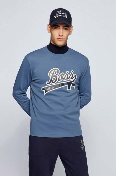 Langärmliges T-Shirt aus Pima-Baumwolle mit exklusivem Logo und Personalisierung, Blau