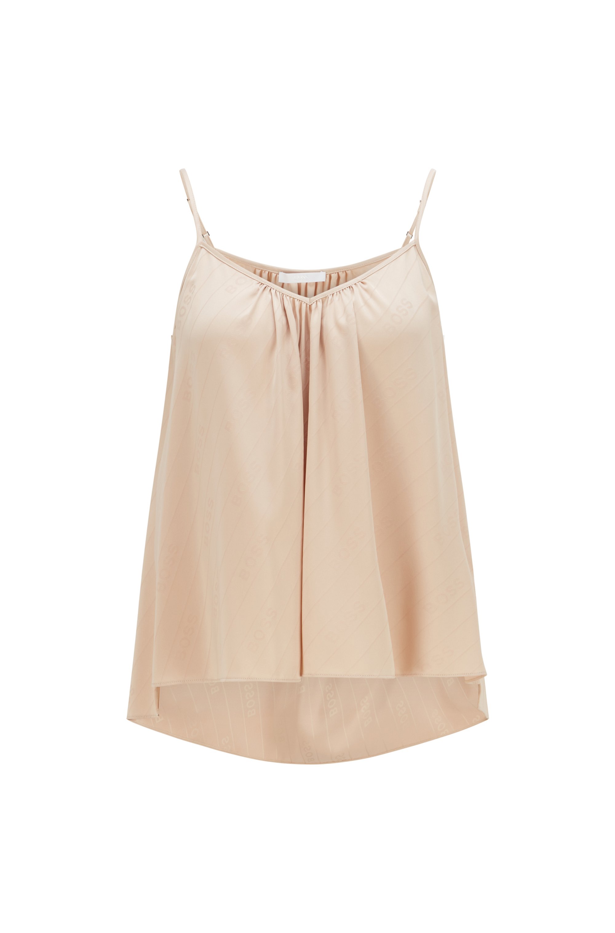Relaxed-fit pyjama top in satin jacquard, Light Beige