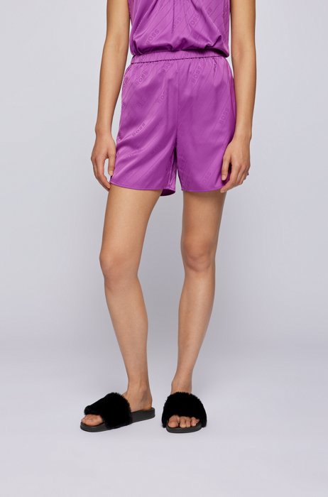 Logo pyjama shorts in satin jacquard with side pockets, Purple