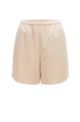 Logo pyjama shorts in satin jacquard with side pockets, Light Beige