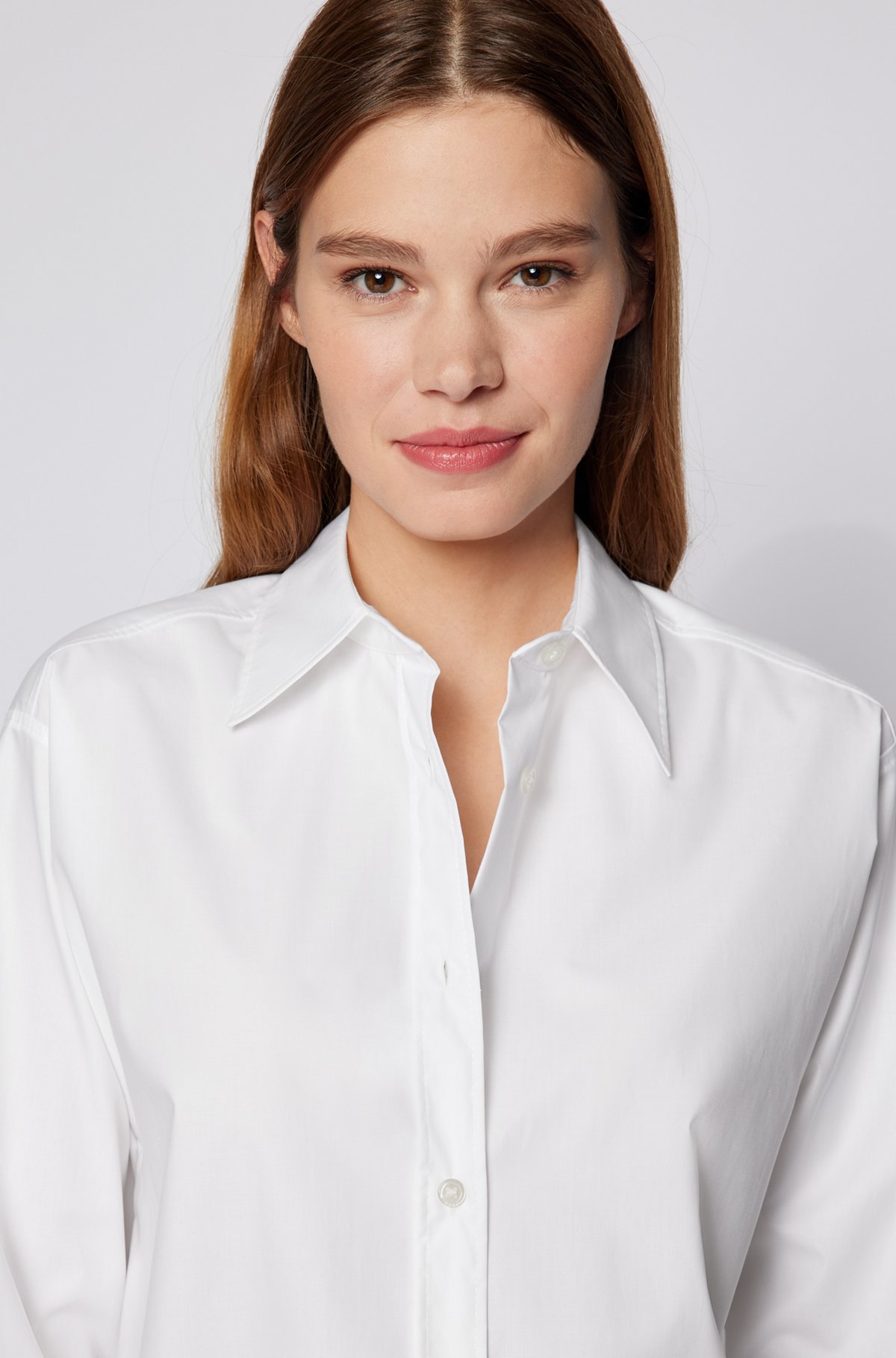 Long-length relaxed-fit blouse in organic cotton, Blanc