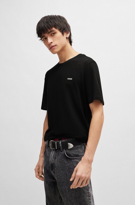 Camiseta de punto de algodón con logo en el pecho, Negro