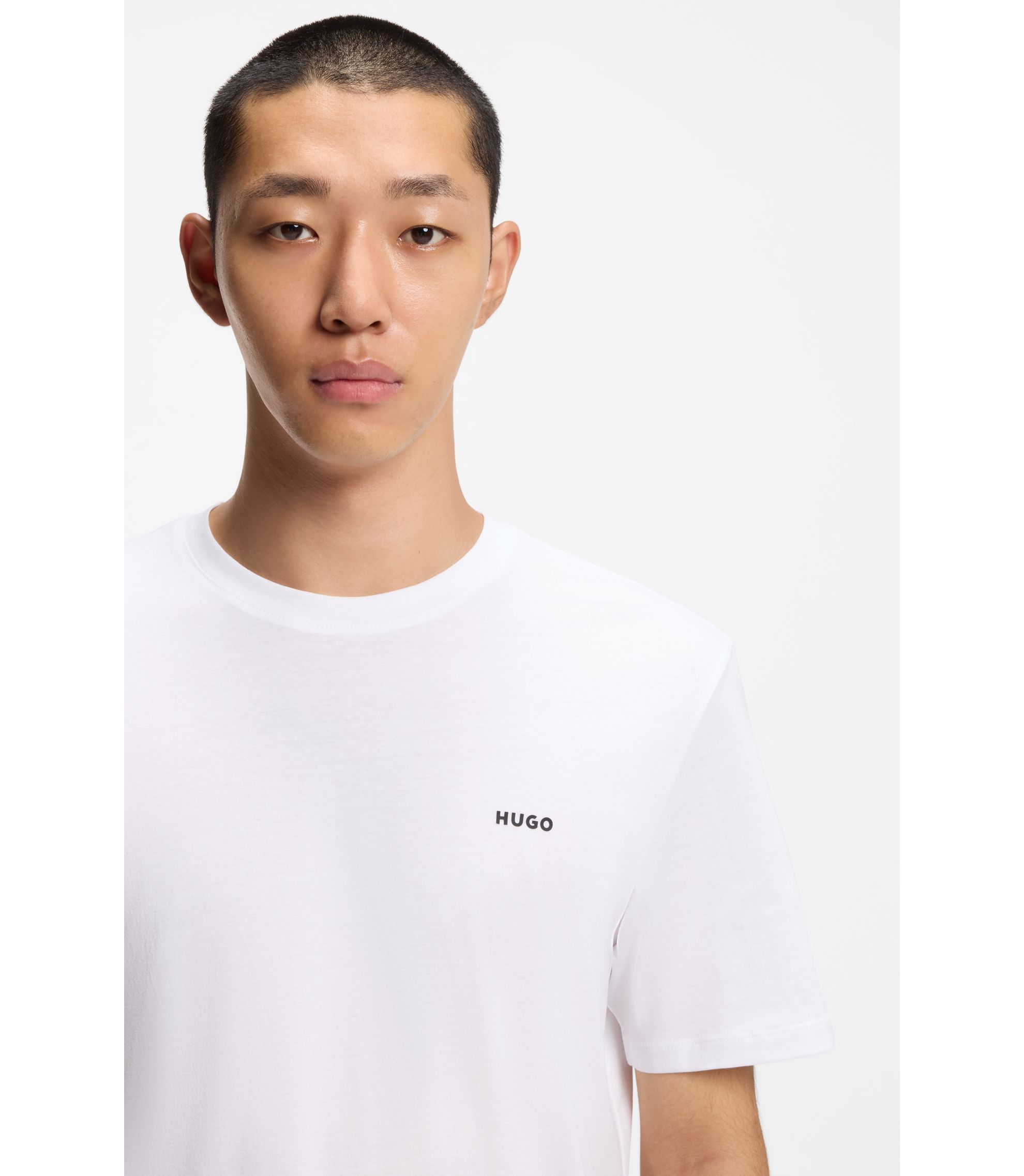 HUGO - Camiseta De Punto De Algodón Con Logo De Efecto Metálico - Azul