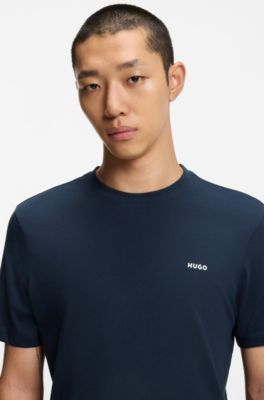 Cotton-jersey T-shirt with logo print, Dark Blue