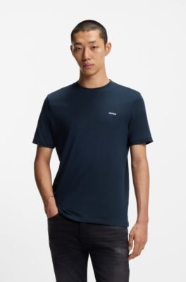 Cotton-jersey T-shirt with logo print, Dark Blue