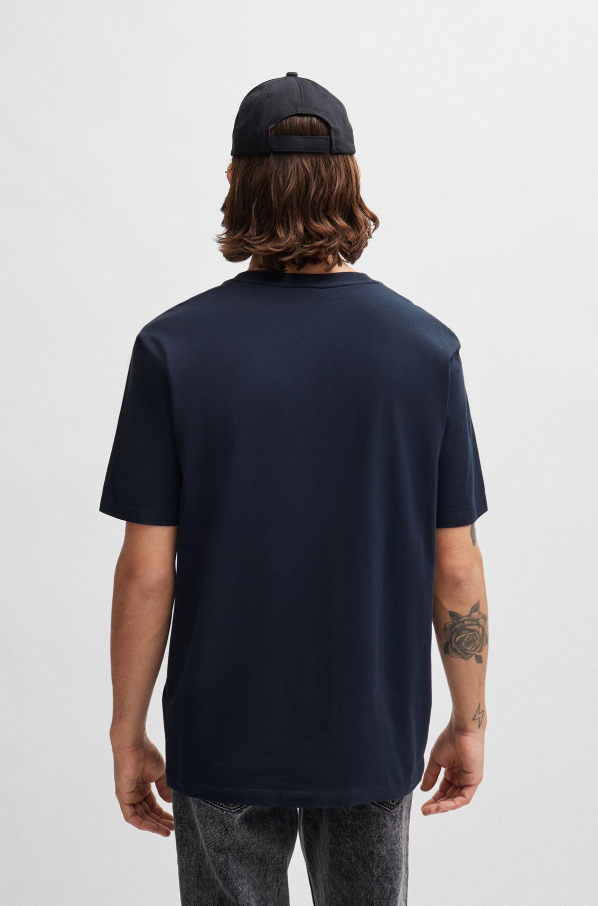 Cotton-jersey T-shirt with logo print, Dark Blue