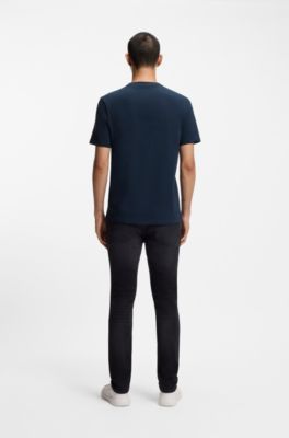 Cotton-jersey T-shirt with logo print, Dark Blue