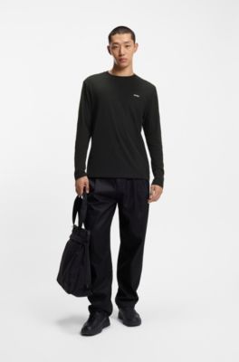 T-shirt van katoenen jersey met logoprint, Zwart