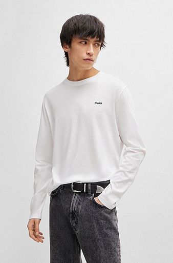 T-shirt à manches longues en jersey de coton à logo imprimé, Blanc