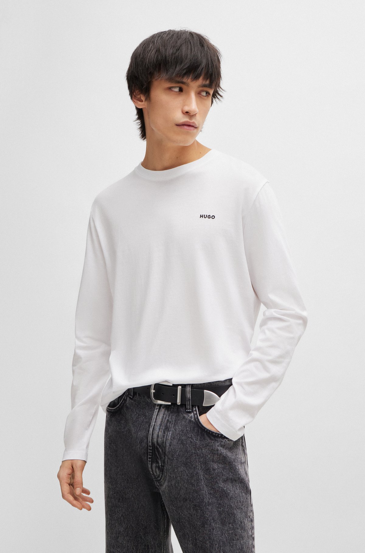 HUGO - Long-sleeved T-shirt in cotton jersey with logo print