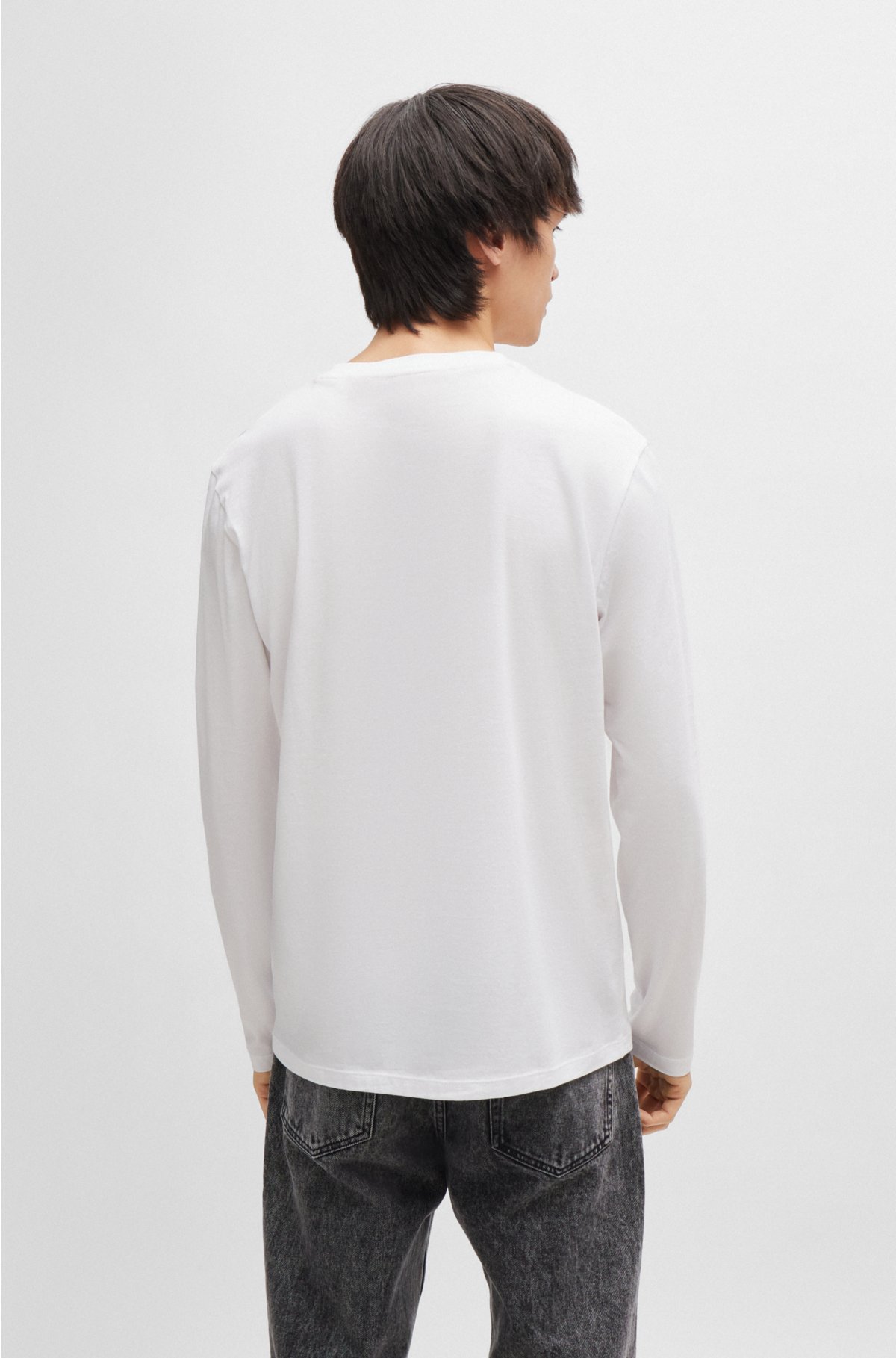 Long-sleeved T-shirt in cotton jersey with logo print, White