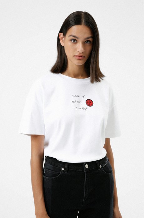 Relaxed-fit T-shirt in organic cotton with slogan, White