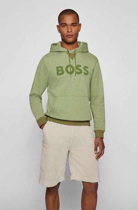 Relaxed-fit hoodie with suede-effect logo print, Light Green