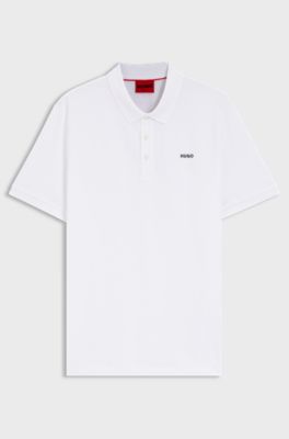 Cotton-piqu&eacute; polo shirt with logo print, Natural