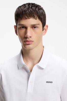Cotton-piqu&eacute; polo shirt with logo print, Natural