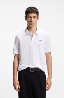 Cotton-piqu&eacute; polo shirt with logo print, Natural