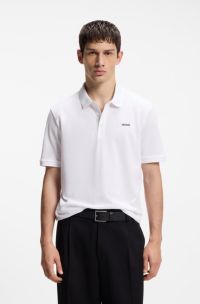 Cotton-piqu&eacute; polo shirt with logo print, White