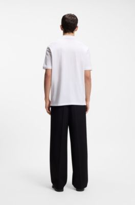 Cotton-piqu&eacute; polo shirt with logo print, Natural