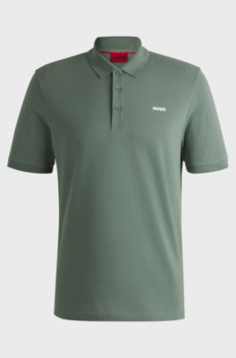 Regular-fit cotton polo with logo print, Light Green