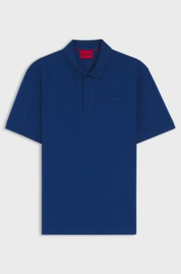 Cotton-piqu&eacute; polo shirt with logo print, Blue