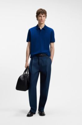 Cotton-piqu&eacute; polo shirt with logo print, Blue