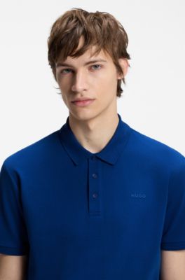 Cotton-piqu&eacute; polo shirt with logo print, Blue
