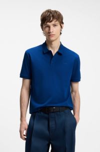 Cotton-piqu&eacute; polo shirt with logo print, Blue