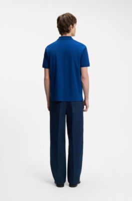 Cotton-piqu&eacute; polo shirt with logo print, Blue