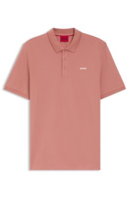 Regular-fit cotton polo with logo print, Light Pink