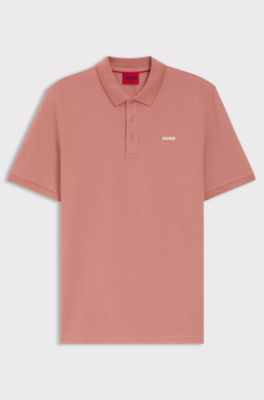 Cotton-piqu&eacute; polo shirt with logo print, Light Pink
